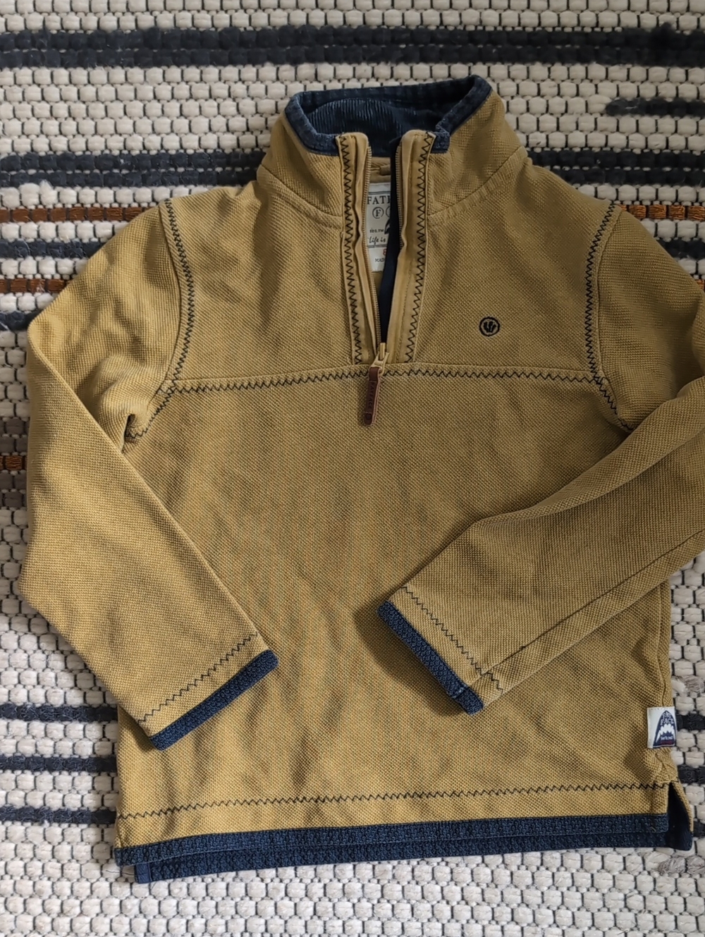 Boys Fat Face quarter zip pullover - Mustard with Navy Trim